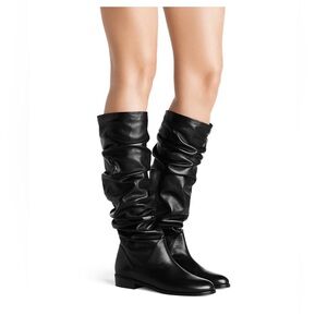 Stuart Weitzman Flatscrunchy Black Nappa Leather Knee High Boots